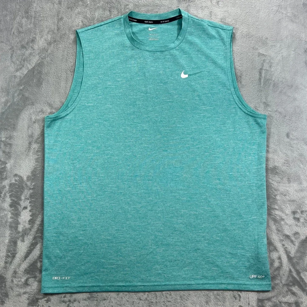 Nike Swim Shirt Men Large Turquoise Dri-FIT UPF 40+ Sleeveless Outdoors Summer